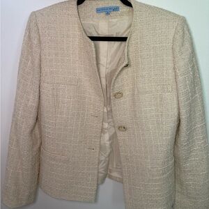 ANTONIO MELANI Ivory Textured Tweed Collarless Blazer
